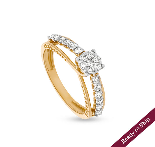 Round Shape Natural Diamond With Pressure and Prong Setting Yellow Gold Casual Ring