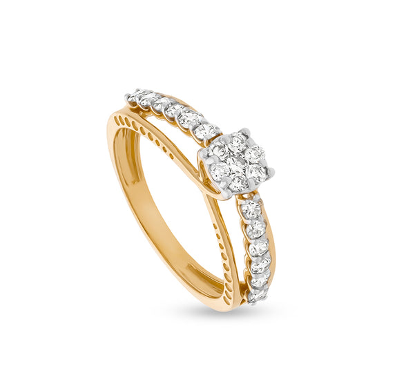 Round Shape Natural Diamond With Pressure and Prong Setting Yellow Gold Casual Ring