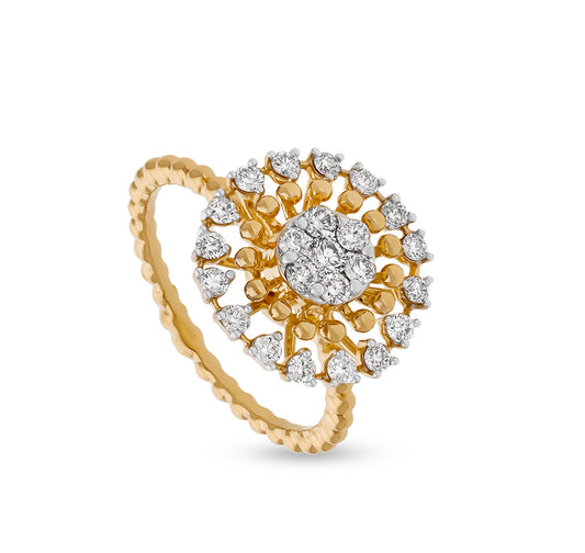Floral Shape With Romp Bubble Shank Round Natural Diamond Yellow Gold Engagement Ring