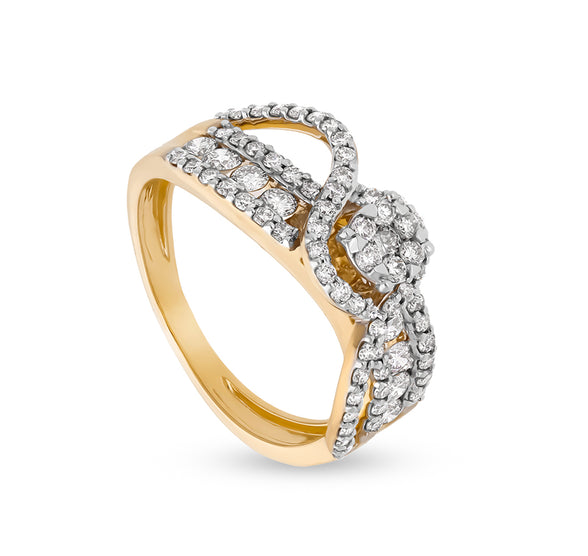 Tilde Sign Shape Round Natural Diamond With Prong Set Yellow Gold Casual Ring