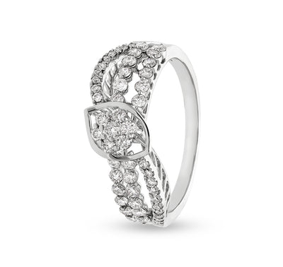 Marquise Shape Round Natural Diamond With Prong Set White Gold Casual Ring