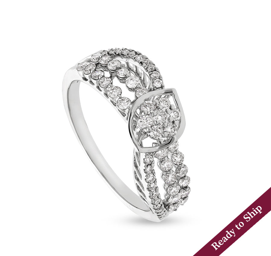 Marquise Shape Round Natural Diamond With Prong Set White Gold Casual Ring