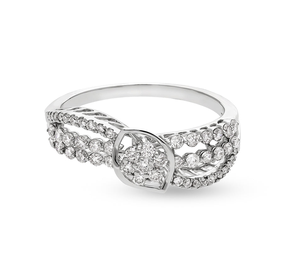 Marquise Shape Round Natural Diamond With Prong Set White Gold Casual Ring