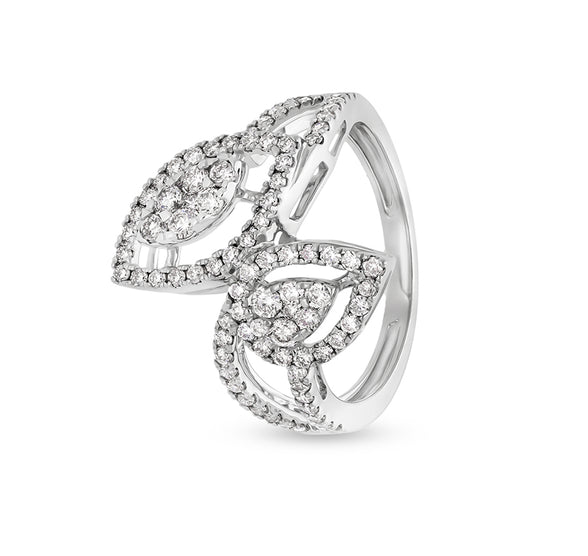 Marquise and Pear Shape Round Natural Diamond With French Set White Gold Casual Ring