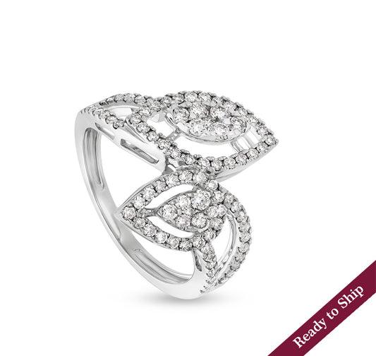 Marquise and Pear Shape Round Natural Diamond With French Set White Gold Casual Ring