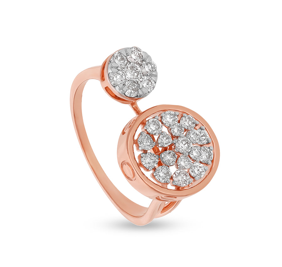 Circle Shape Round Natural Diamond With Prong and Pressure Set Rose Gold Cocktail Ring