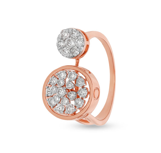 Circle Shape Round Natural Diamond With Prong and Pressure Set Rose Gold Cocktail Ring