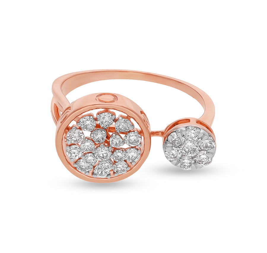 Circle Shape Round Natural Diamond With Prong and Pressure Set Rose Gold Cocktail Ring