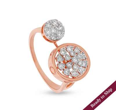 Circle Shape Round Natural Diamond With Prong and Pressure Set Rose Gold Cocktail Ring