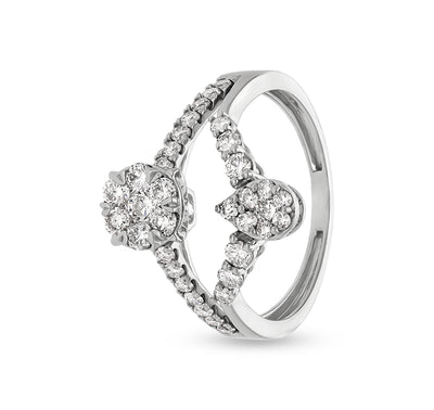 Pear and Round Shape Natural Diamond With Prong Set White Gold Casual Ring