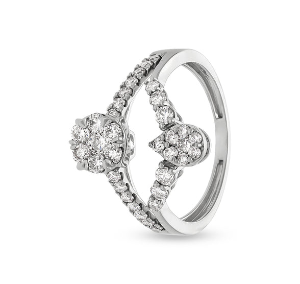 Pear and Round Shape Natural Diamond With Prong Set White Gold Casual Ring