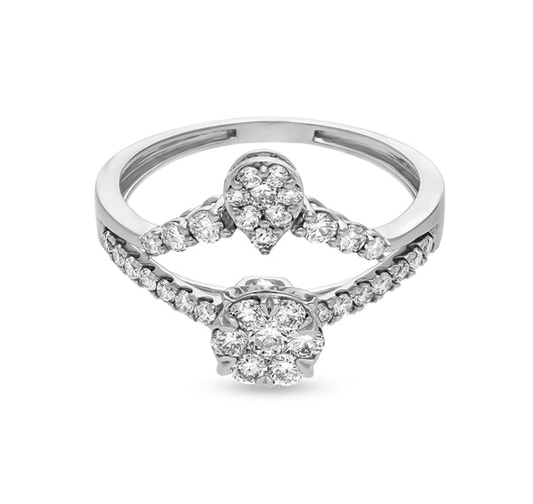 Pear and Round Shape Natural Diamond With Prong Set White Gold Casual Ring