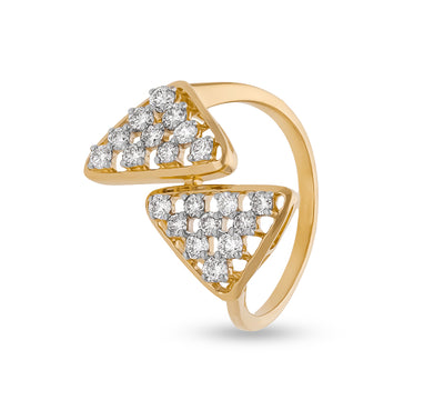 Twice Triangle Shape Round Natural Diamond With Prong Setting Yellow Gold Casual Ring