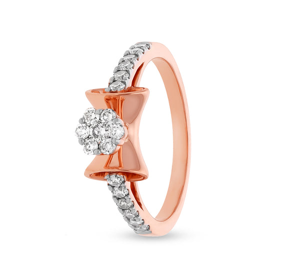 Bow Shape Round Natural Diamond With Prong Set Rose Gold Casual Ring