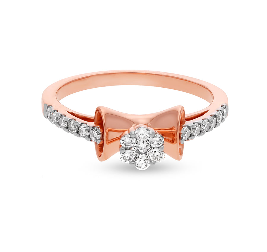 Bow Shape Round Natural Diamond With Prong Set Rose Gold Casual Ring