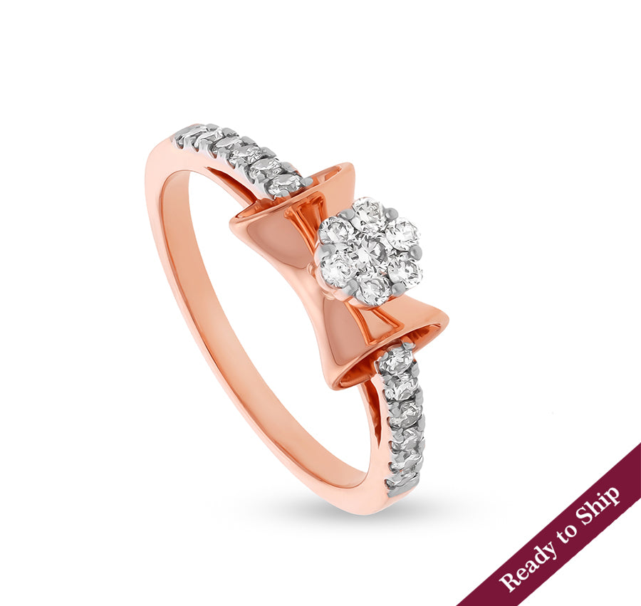 Bow Shape Round Natural Diamond With Prong Set Rose Gold Casual Ring