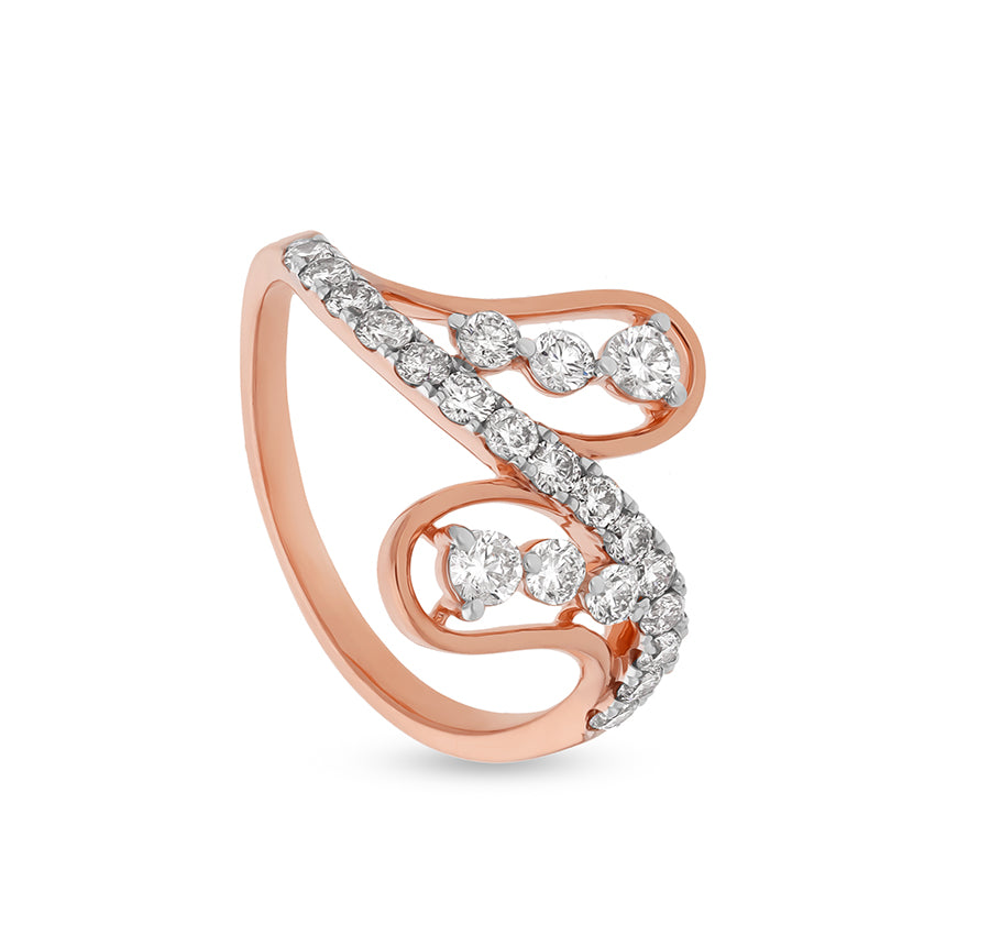 Wave Shape Round Natural Diamond With Prong Setting Rose Gold Casual Ring