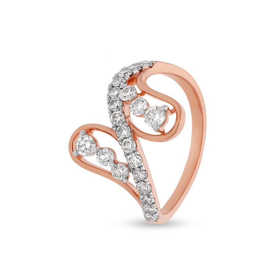 Wave Shape Round Natural Diamond With Prong Setting Rose Gold Casual Ring