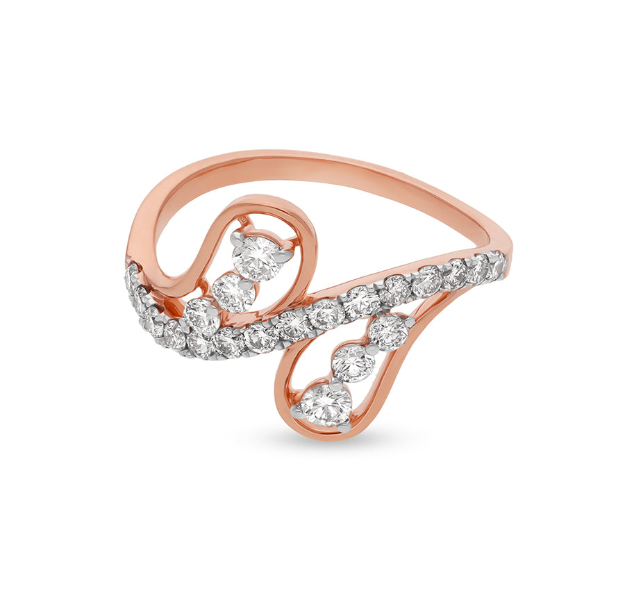 Wave Shape Round Natural Diamond With Prong Setting Rose Gold Casual Ring