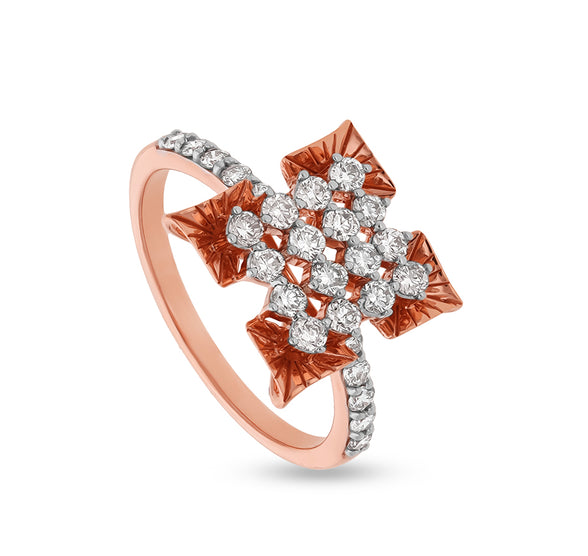 Stately Floral Shape Round Natural Diamond With Prong Set Rose Casual Ring