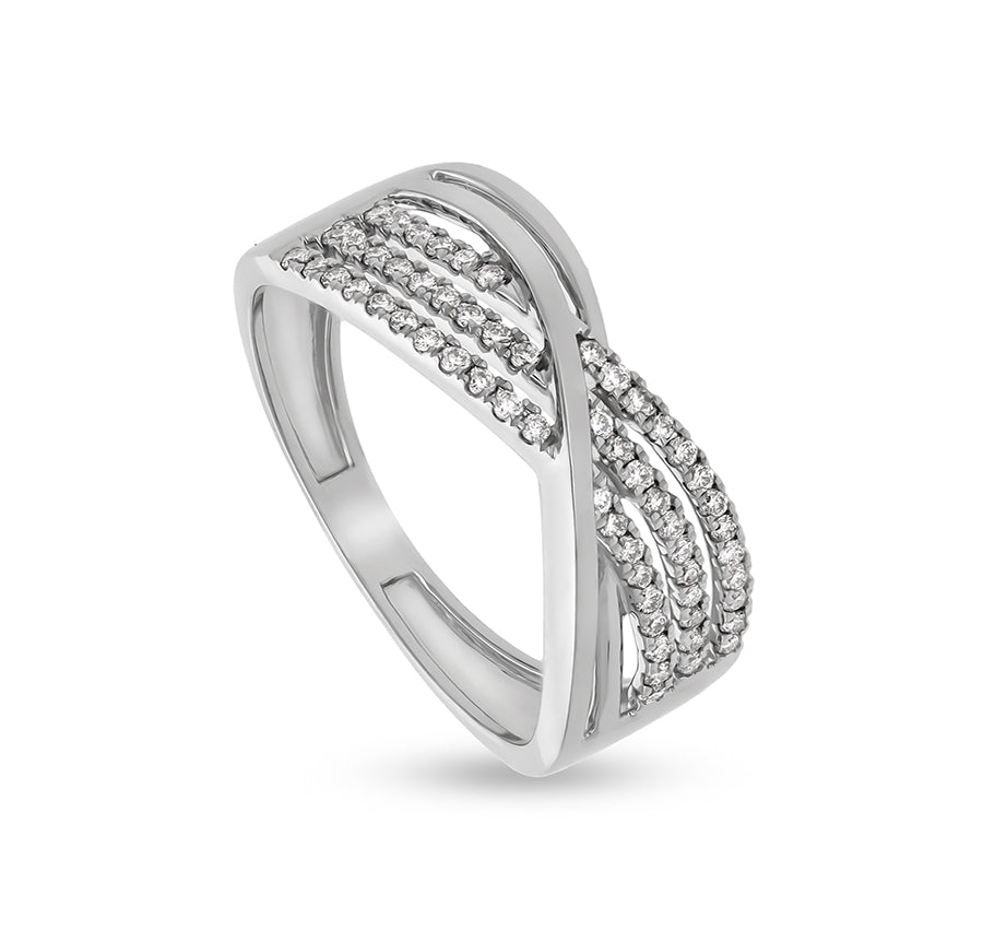 Criss-Cross Shape Round Natural Diamond With Prong Setting White Gold Casual Ring