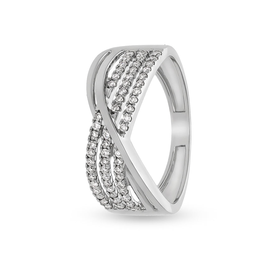 Criss-Cross Shape Round Natural Diamond With Prong Setting White Gold Casual Ring