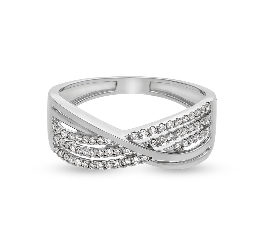 Criss-Cross Shape Round Natural Diamond With Prong Setting White Gold Casual Ring