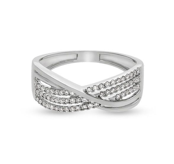 Criss-Cross Shape Round Natural Diamond With Prong Setting White Gold Casual Ring