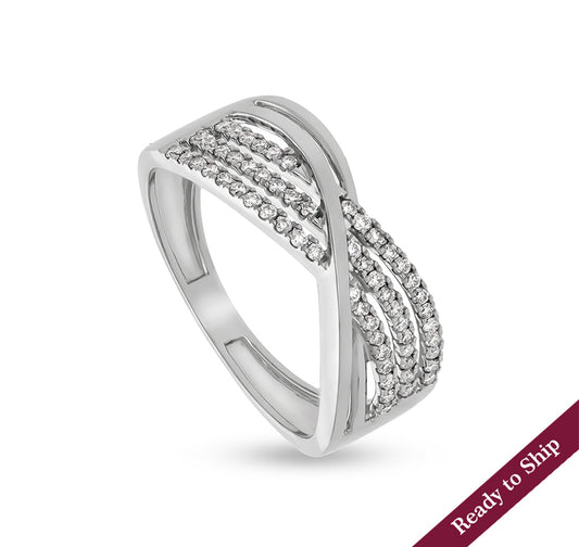 Criss-Cross Shape Round Natural Diamond With Prong Setting White Gold Casual Ring