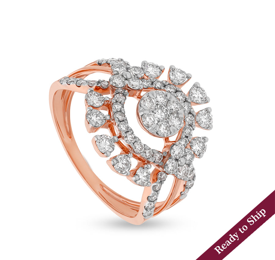 Dainty Floral Shape Round Natural Diamond With Prong Set Rose Gold Engagement Ring