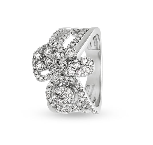 Cushion & Round Shape With Prong Set Diamond White Gold Cocktail Ring