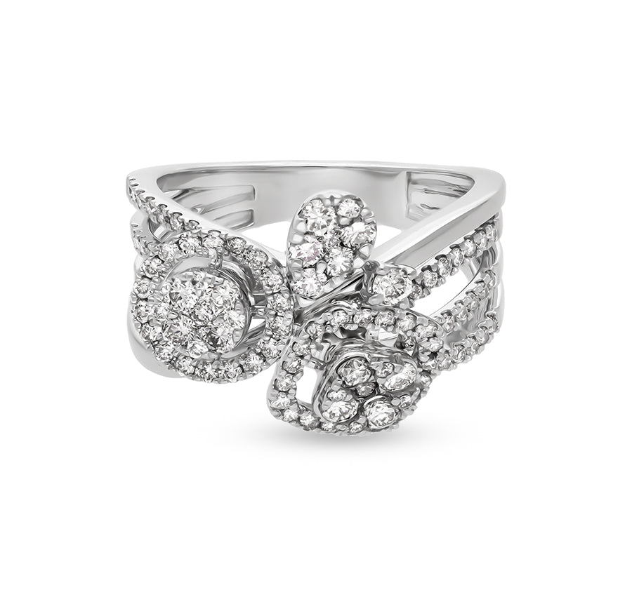 Cushion & Round Shape With Prong Set Diamond White Gold Cocktail Ring