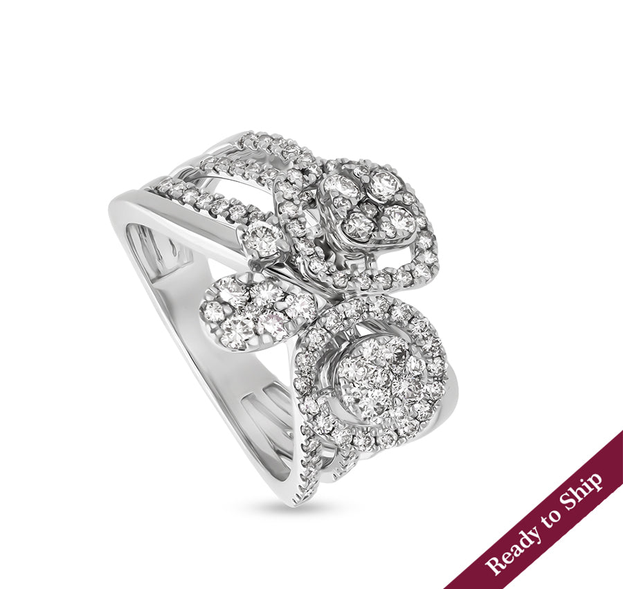 Cushion & Round Shape With Prong Set Diamond White Gold Cocktail Ring