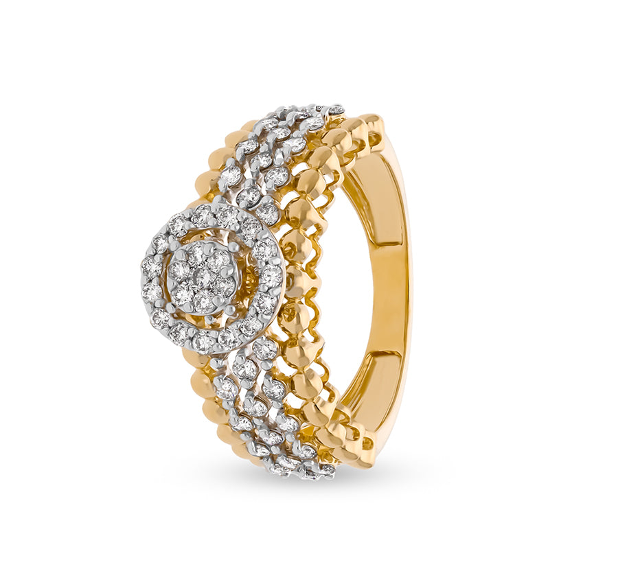 Romp Bubble Shape Round Natural Diamond Yellow Gold Casual Ring