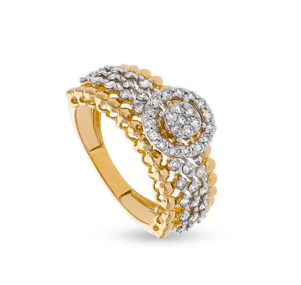 Romp Bubble Shape Round Natural Diamond Yellow Gold Casual Ring