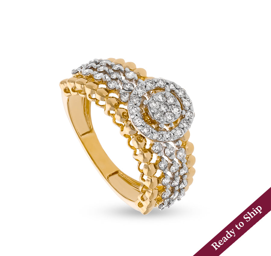 Romp Bubble Shape Round Natural Diamond Yellow Gold Casual Ring