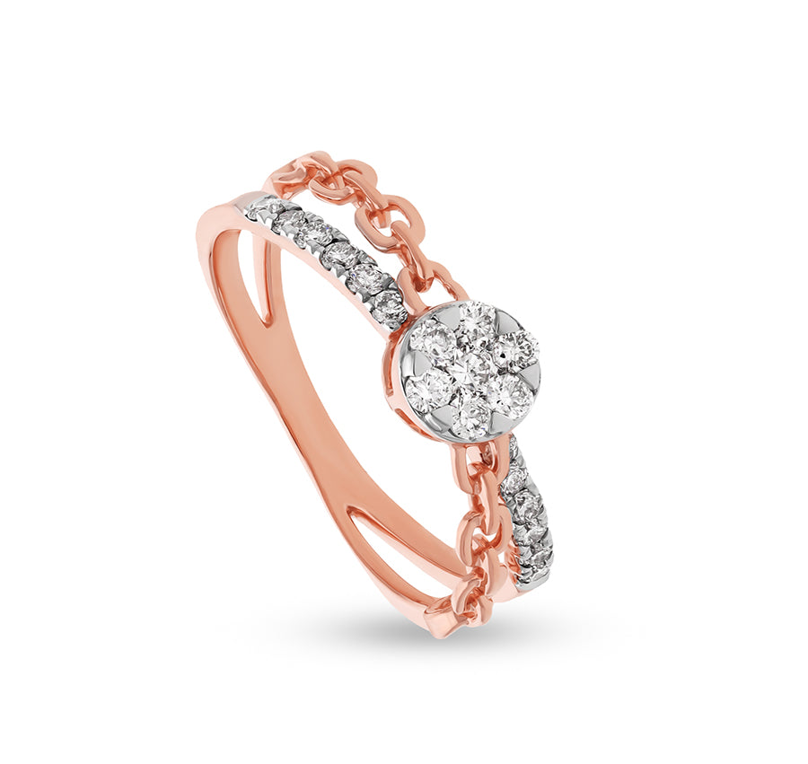 Chain Link Shape Round Natural Diamond With Prong & Pressure Set Rose Gold Casual Ring