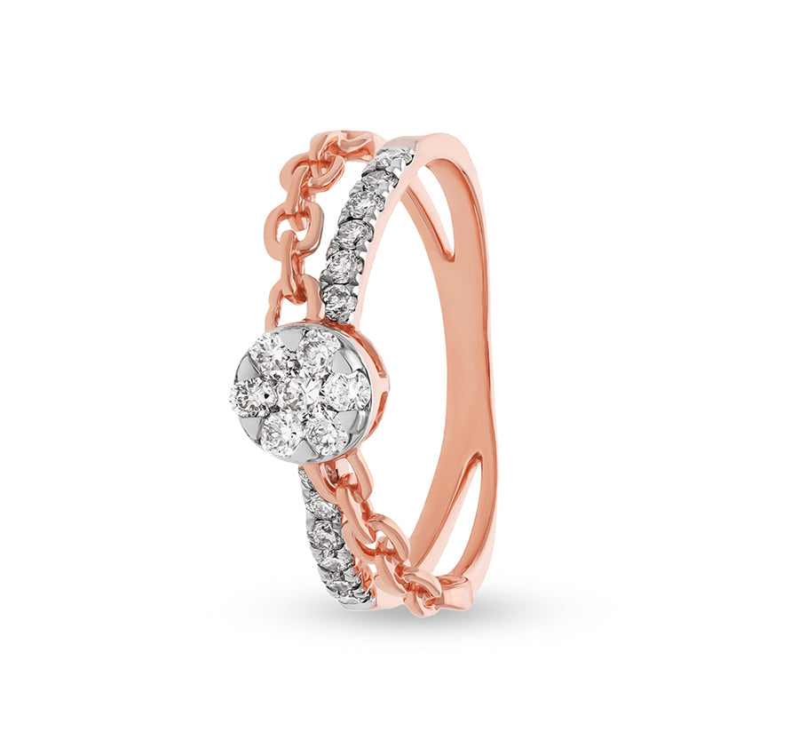 Chain Link Shape Round Natural Diamond With Prong & Pressure Set Rose Gold Casual Ring