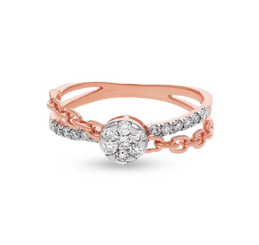 Chain Link Shape Round Natural Diamond With Prong & Pressure Set Rose Gold Casual Ring