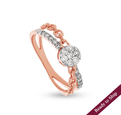 Chain Link Shape Round Natural Diamond With Prong & Pressure Set Rose Gold Casual Ring