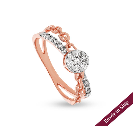 Chain Link Shape Round Natural Diamond With Prong & Pressure Set Rose Gold Casual Ring