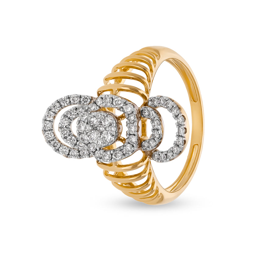 Round Natural Cut Diamond With  Prong And Pressure Set Yellow Gold Casual Ring