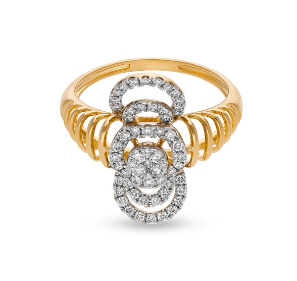 Round Natural Cut Diamond With  Prong And Pressure Set Yellow Gold Casual Ring