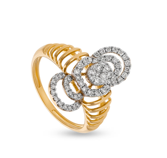 Round Natural Cut Diamond With  Prong And Pressure Set Yellow Gold Casual Ring