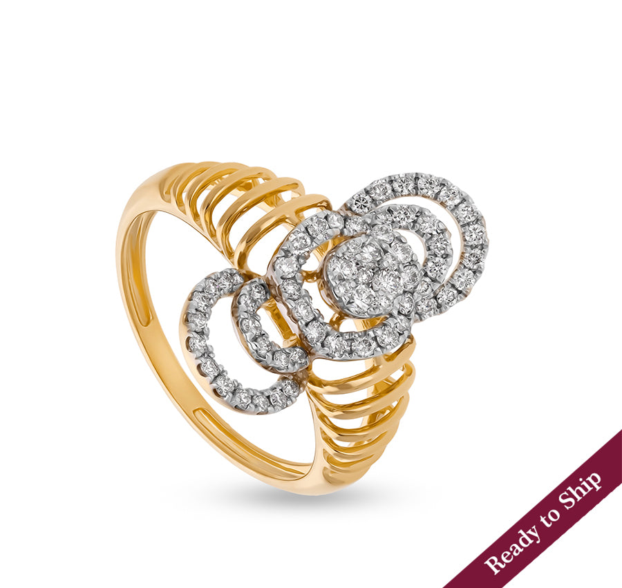 Round Natural Cut Diamond With  Prong And Pressure Set Yellow Gold Casual Ring