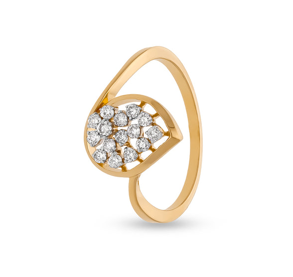 Leaf Shape Round Cut Diamond With Prong Set Yellow Gold Casual Ring