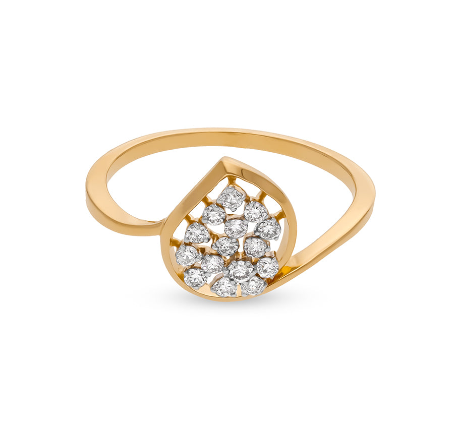 Leaf Shape Round Cut Diamond With Prong Set Yellow Gold Casual Ring