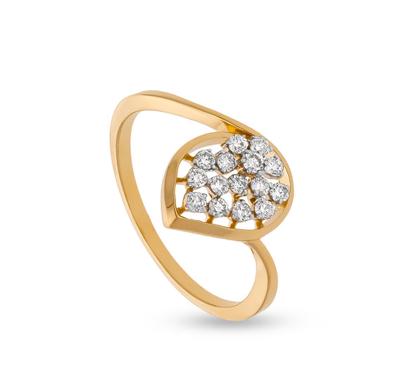 Leaf Shape Round Cut Diamond With Prong Set Yellow Gold Casual Ring