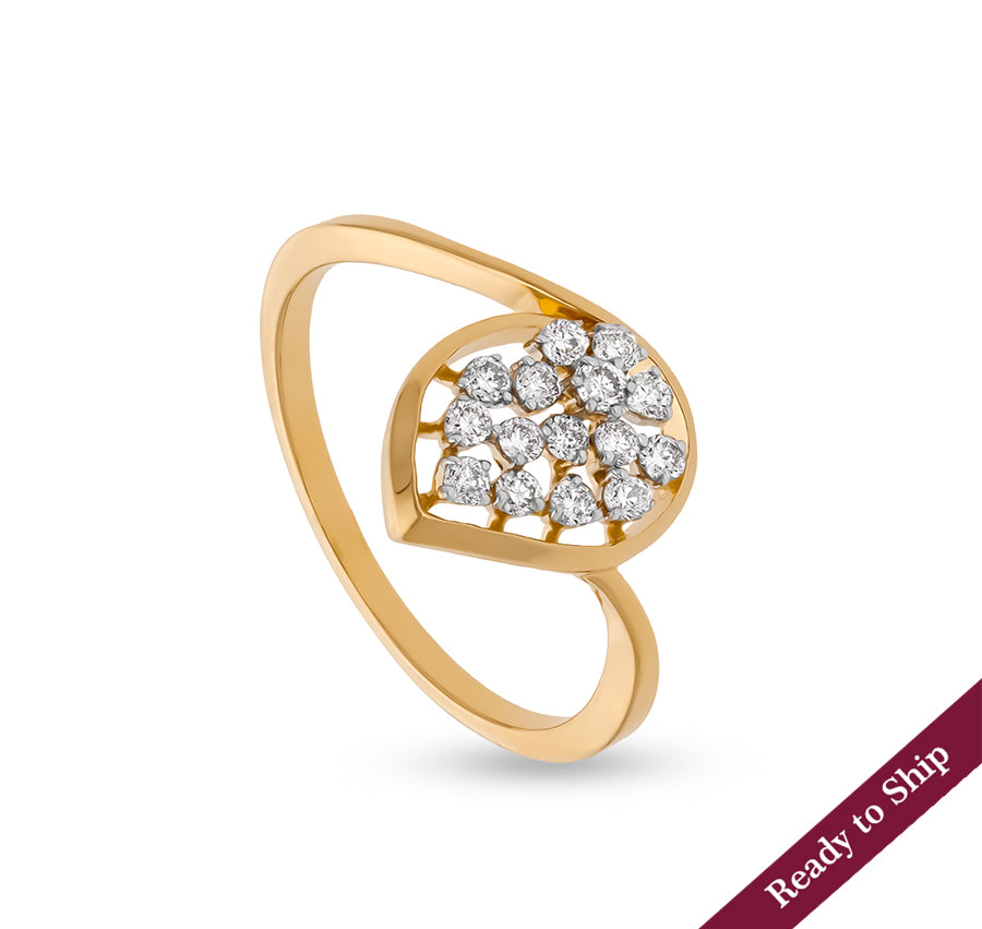 Leaf Shape Round Cut Diamond With Prong Set Yellow Gold Casual Ring