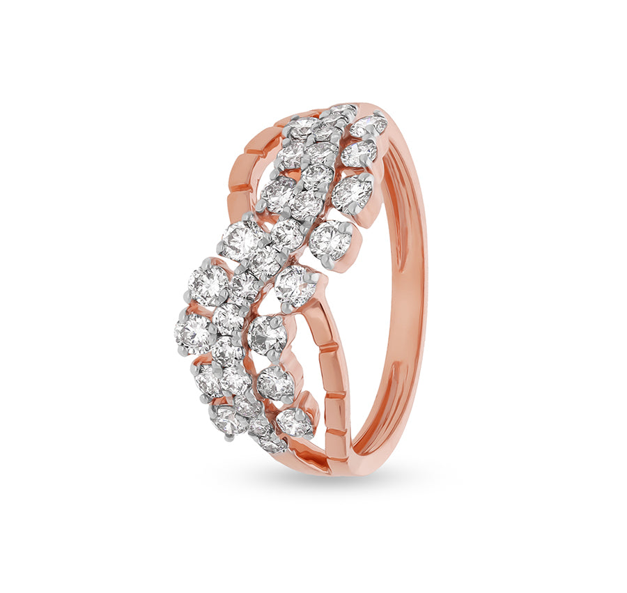 Drizzle Type Round Cut Diamond With Prong Setting Rose Gold Casual Ring